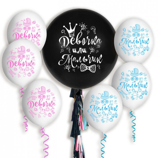 Набор шаров "Девочка? или Мальчик? Гендер Пати" шелк, 1шт d-36", 6шт d-12", 7шт, БК Микрос