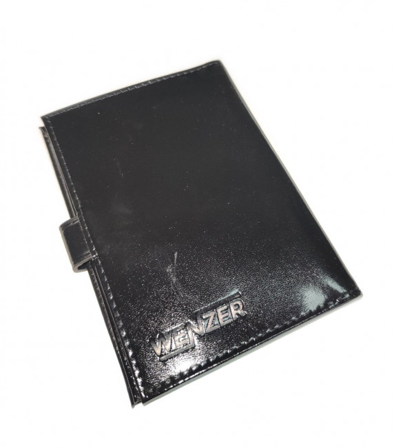 Обложка на автодокументы+паспорт  WENZER OFFiCE из натуральной кожи "спилок", с отделом для визиток, с кнопкой, черный