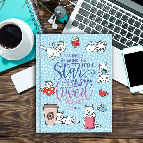 Тетрадь для записей со сменным блоком А5 160л. клетка "Kitty day" ламинация матовая, выборочный лак, круглый корешок, индивидуальная упаковка