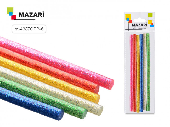 Стержни для клеевого пистолета, с БЛЕСТКАМИ, длина 18 см, толщина 7 мм, вес 7 г, 6 шт, Mazari (12) Стержни для клеевого пистолета, с БЛЕСТКАМИ, длина 18 см, толщина 7 мм, вес 7 г, 6 шт, Mazari (12)