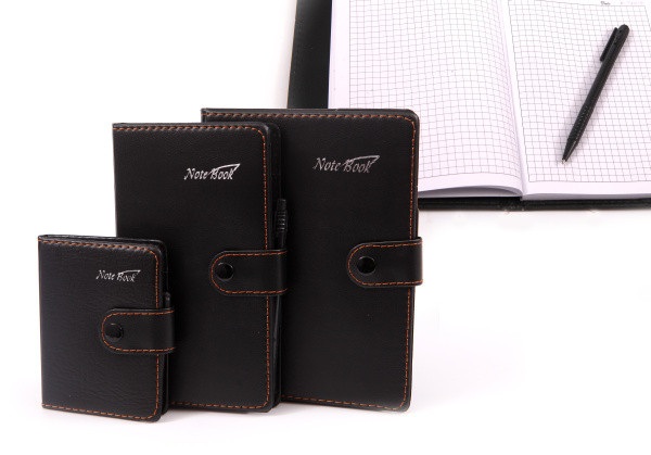 Записная книжка 18*10,5 80л, на кнопке, с ручкой, чёрная, Asmar