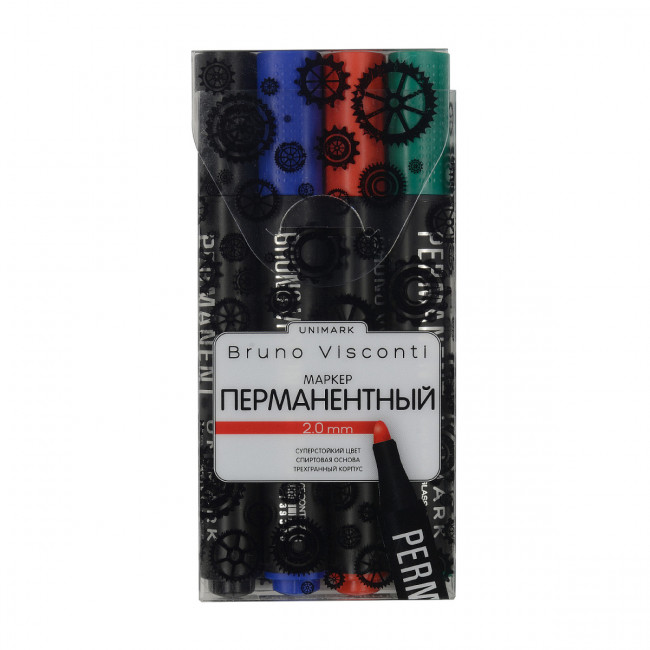 Набор маркеров перманентных 4цв "UniMark", черный/синий/красный/зеленый, BV/22-0016 (20)