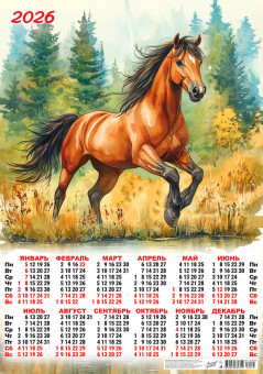Календарь-плакат А2 2026г "Гордый и быстрый" (акварель), ПО-26-078