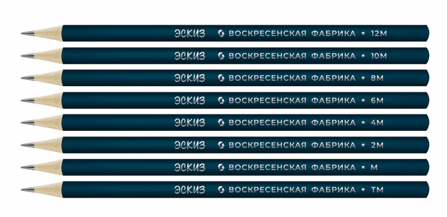 Набор графитных карандашей -ассорти, 8 шт - 12М(12B), 10М(10B), 8М(8B), 6М(6B), 4М(4B), 2М(2B), М(B), ТМ(HB), "Эскиз" ВКФ