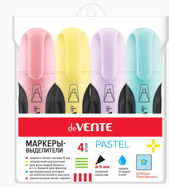 Набор маркеров-выделителей 1-5мм "Pastel", цвета: пастельные, скошенный, deVENTE/5045809