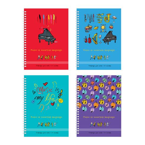 Тетрадь для нот (книга) А4 гребень 24л. "Оркестр" выборочный лак (ассорти)