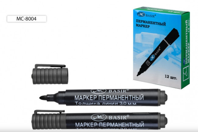 Маркер перманентный черный, овальный, пулевидный наконечник 3,0mm (BASIR) (12/720)