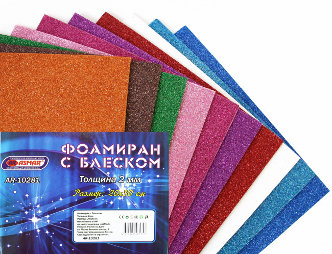 Фоамиран А4 в наборе 10листов 10цветов, с блеском толщина 2мм ASMAR (10/100) Фоамиран А4 в наборе 10листов 10цветов, с блеском толщина 2мм ASMAR (10/100)