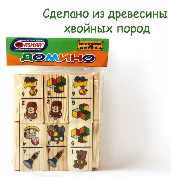 Домино 30/60мм "Игрушки" из дерева, 28 элементов, Asmar