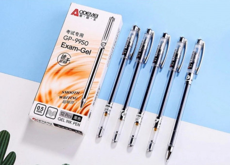 Ручка гелевая черн., 0,5мм, игольчатый стержень, прозрачный корпус Aodemei GP-9950 (12)