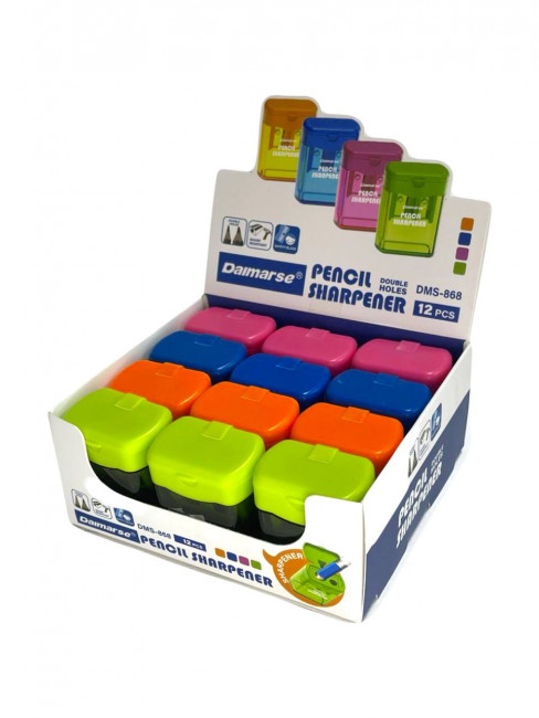 Точилка пластиковая двойная , квадратный контейнер, ассорти 4 цвета, Daimarse/DMS868 (12) Точилка пластиковая двойная , квадратный контейнер, ассорти 4 цвета, Daimarse/DMS868 (12)