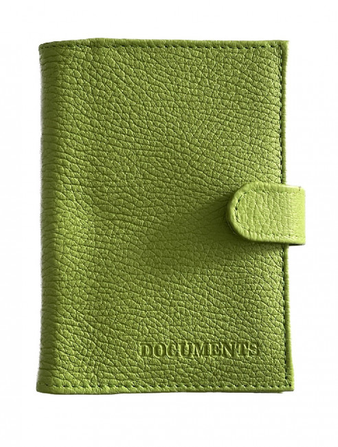 Обложка на автодокументы + паспорт WENZER OFFiCE, из натур.кожи гл с карманом на кнопке солнышко с вкл , салатовый