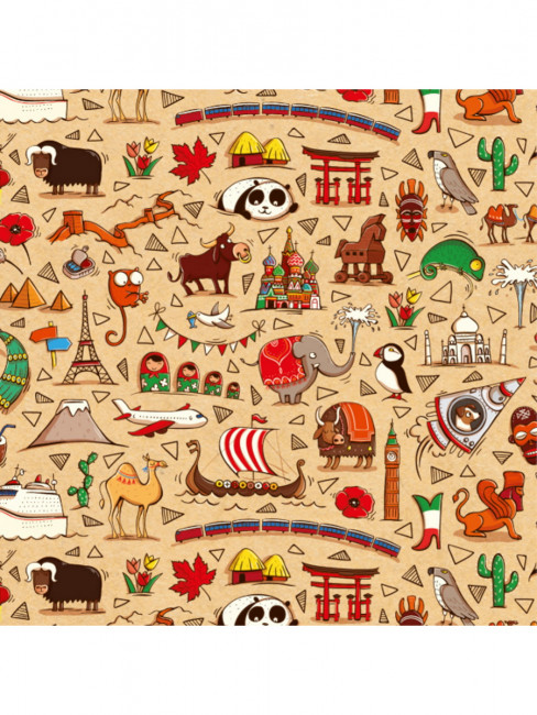 Упаковочная бумага 70*100см "Вокруг света", 1 л, MILAND/УБ-0639