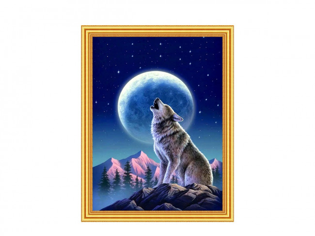 Картина 2 в 1: алмазная мозаика и раскрашивание по номерам 30х40 см ВОЛК, 1 дизайн, картонная упаковка