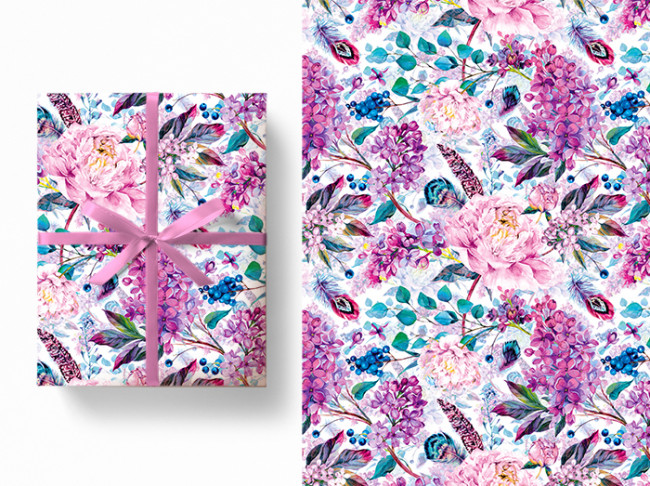 Бумага подарочная в рулоне "Цветы бохо"