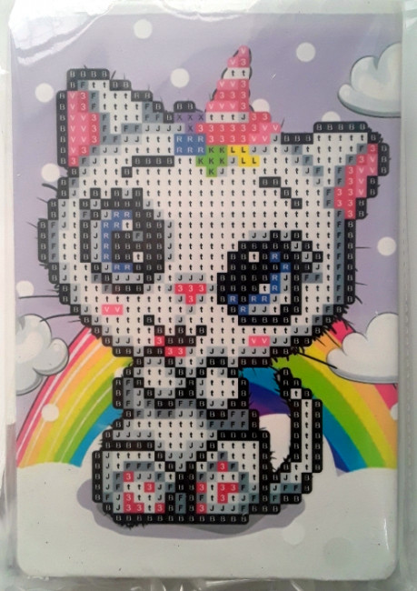 Алмазная мозаика: для детей;кот и радуга, размер 10*15 см. МС-5413- JE 24859