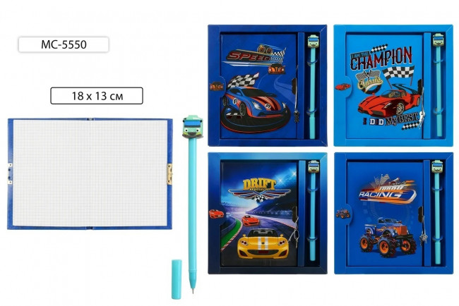 Блокнот детский 18*13см 48л "МАШИНЫ", линия, обложка 7-БЦ+ручка+замочек, Basir/МС-5550