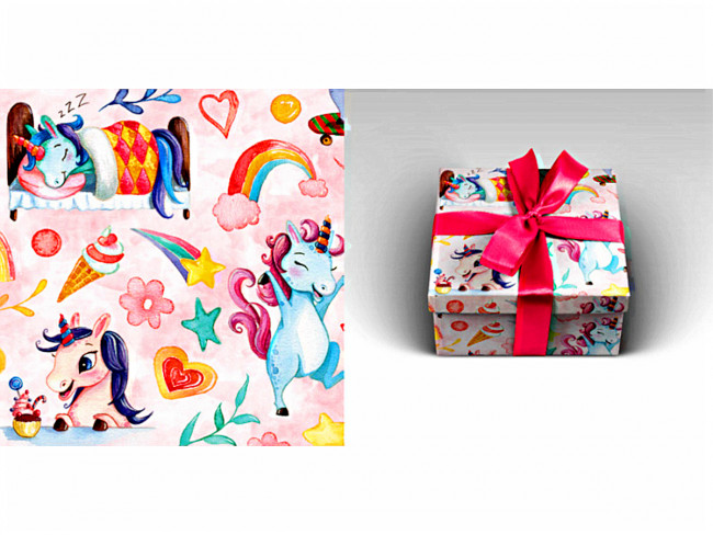 Упаковочная бумага Единорожки (1л в рулоне, 70 х 100 см) УБ-1601