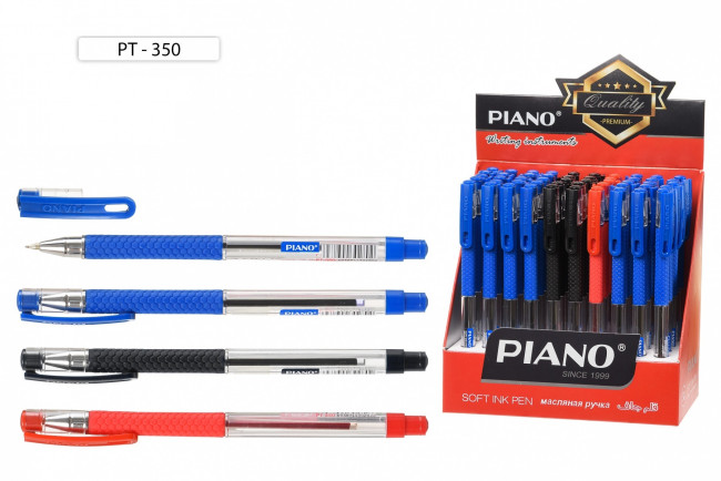 Ручка шариковая: на масляной основе: "Piano";  пластиковый прозрачный корпус, резиновый держатель, прозрачный колпачок с цветным клипом, /3 цв.- 35шт.-синих, 10шт.- черных, 5 шт- красных/, 0,7mm.