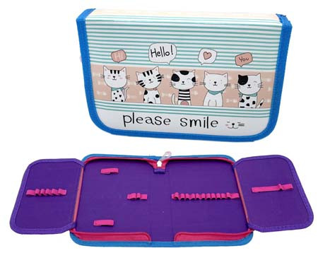 Пенал 1   отд. CE-261 "Котики в шарфиках" с 2-мя створками, кожзам 21*14*4см с рельефным рисунком (1/1/100)