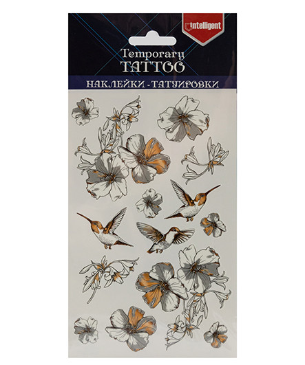 Наклейки Тату СК-6755 INTELLIGENT "Колибри и цветы" цв, на листе 10х21см с европодв (10/50/1500) Наклейки Тату СК-6755 INTELLIGENT "Колибри и цветы" цв, на листе 10х21см с европодв (10/50/1500)