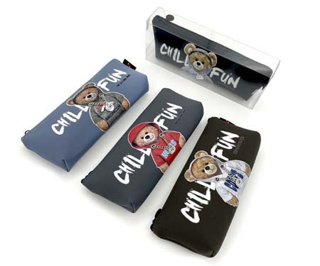 Пенал   CM-600/CN-56/CO-75 "Мишка в свитшоте" косметичка, текстиль, на молнии, цвета ассорти, в упаковке ПВХ (1/12/288)