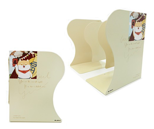 Подставка для книг - держатель на полку CO-66 "Сиба Ину" металлическая, 19х15см, бежевая, в к/кор №6494-В (1/1/24)