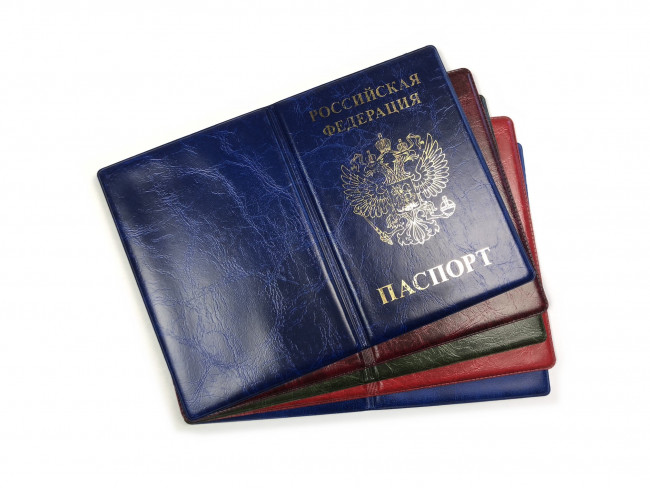 Обложка на паспорт WENZER OFFiCE из ПВХ "под кожу",  тиснение зол. герб РФ, асс.