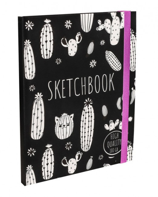 Скетчбук А5 Soft Touch Black&White. Кактусы (7БЦ, 64 л, 100 г, на резинке) 64-9327