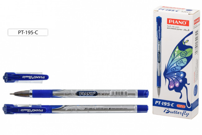 Ручка шариковая: на масляной основе: "Piano Classic", пластиковый корпус с рисунком, резиновый держатель, прозрачный колпачок с цветным клипом, игольчатый наконечник, цвет чернил-синий.,0,5mm.