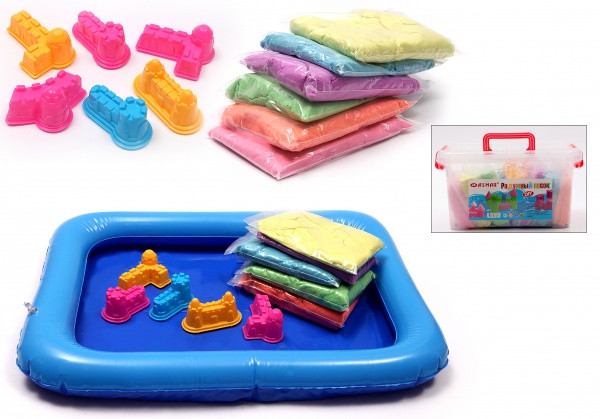 РАДУЖНЫЙ ПЕСОК .НАБОР ДЛЯ ЛЕПКИ С ФОРМАМИ (3000 гр.с ,в контейнере) "ASMAR"