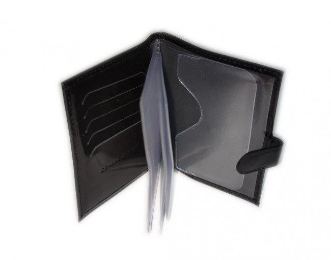 Обложка на автодокументы WENZER OFFiCE из натуральной кожи "спилок", с отделом для визиток, с кнопкой, чёрный