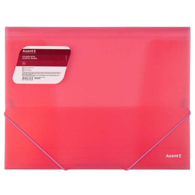 Папка на резинках  А4, прозрачная красная, AXENT