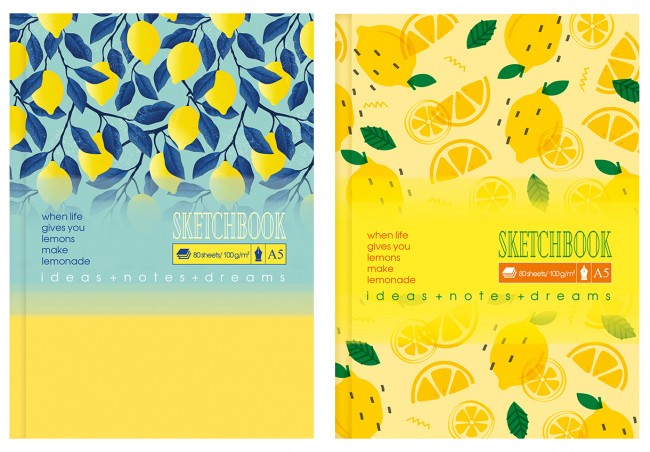 Скетчбук А5 переплёт твёрдый 80л. "Лимонад" ламинация матовая выборочный лак (ассорти) белый блок BG (10/20)