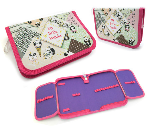 Пенал 1  отд. CB-144 "Панды" 14*22*4см, с 2 створками, текстиль, молния вокруг (1/1/144)