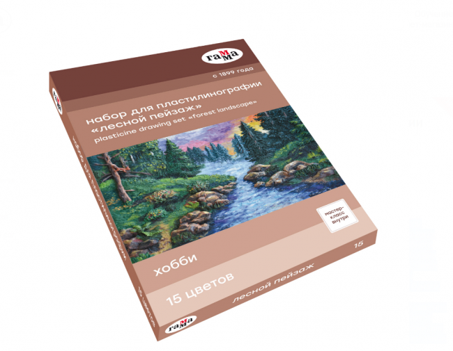 Набор для пластилинографии Гамма "Хобби. Лесной пейзаж", 15 цветов, 390г, мастер-класс, стек, картон. упак., термоусадка 2705202010
