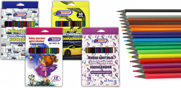Набор шестигранных цветных пластиковых карандашей 18 цв