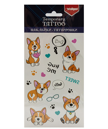 Наклейки Тату   СК-6756  INTELLIGENT "Милый корги" цв, на листе 10х21см с европодв (10/50/1521)
