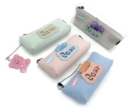 Пенал   CM-601/CL-30 "Медвежонок на цепочке" косметичка, текстиль, на молнии, цвета ассорти, в упаковке ПВХ (1/12/288)