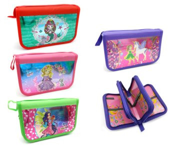 Пенал 3  отд. CH-31 "Для девочек" фольгированный рельефный рисунок, внутреннее оформление, без наполнения, цвета ассорти, в ПВХ-пакете (1/12/96)