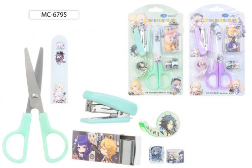 Набор подарочный канцелярский: детский "Аниме"; ножницы+степлер+скобы+диспенсер+2 скотча, Basir/МС-6795 (20) Набор подарочный канцелярский: детский "Аниме"; ножницы+степлер+скобы+диспенсер+2 скотча, Basir/МС-6795 (20)