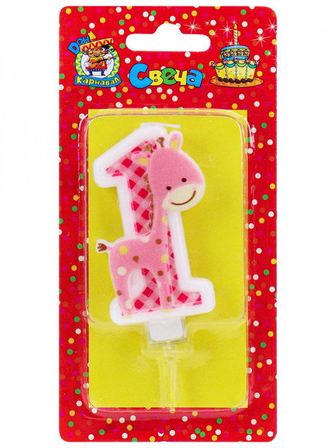 Свеча для торта "Жирафик", розовая №1, MILAND/С-8315 (12)