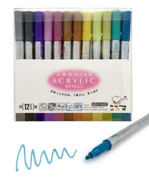 Маркер акриловый 12 цв. CF-55/CE-31 МЕТАЛЛИК, 3мм, овальный S313 в упаковке ПВХ (1/12/96)