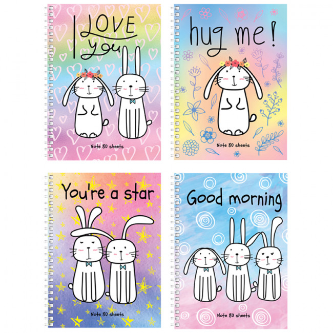 Записная книжка А6 80л "Жизнь зайцев" на гребне, матовая ламинация, твердая обложка, выб.лак, ассорти, BG/ЗКТ6гр80_лм_вл 10169 (11/44)