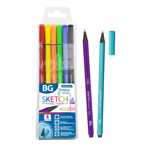 Линеры "SKETCH", 6 цв, шестигранные, 0.4 мм, ПВХ с подвесом BG (48)
