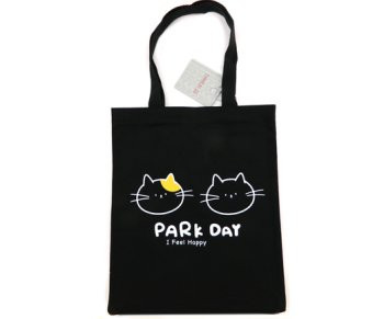 Сумка  CY-51/Черная "Кошечки" 31*38см, текстиль, на кнопке, с ручками, в зип-пакете (1/160)