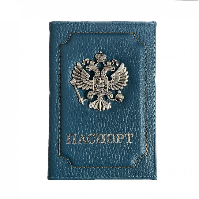 Обложка на паспорт WENZER OFFiCE, паспорт из натур.кожи с кокардой ф/з, т.бирюза, флоттер