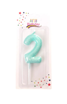 Свеча для торта "Цифра 2" бирюзовая, пастельная, Магистр/MAG-6/221353-2 (12)