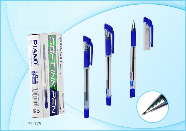 Ручка шариковая 0,7/1,0мм синяя "Piano", на масляной основе, прозрачный корпус, PIANO/PT-175-12 (12)