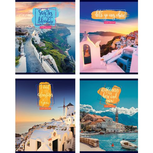 Тетрадь общая А5 скоба 96л. одна линия "Santorini" ламинация глянцевая (ассорти) BG (5/50)